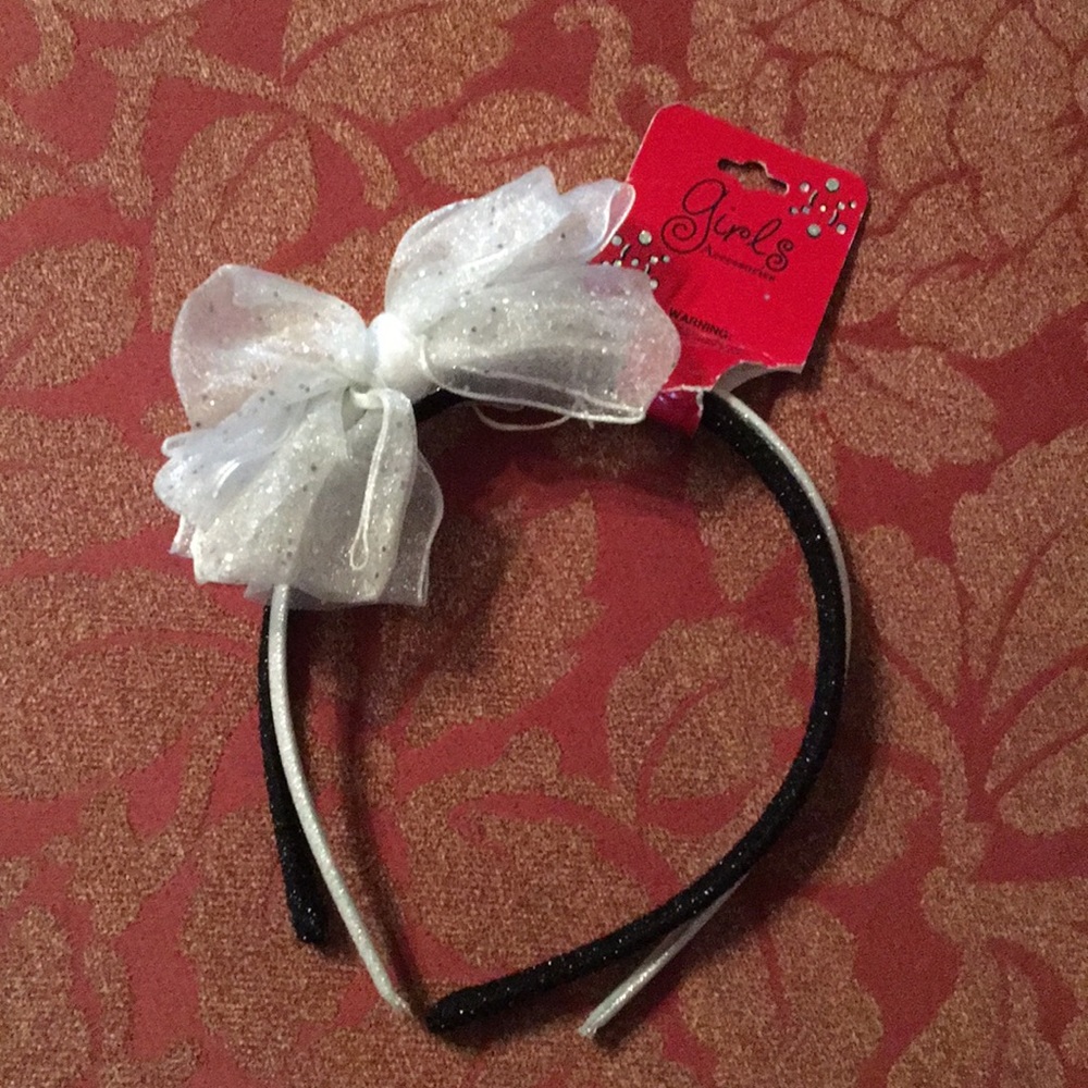 Silver bow and Black headband. 2 pc. Brand new.